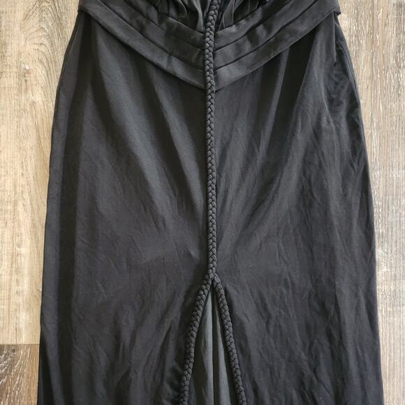 Retrofete Black Strapless Maxi Dress XS? Braided Hems Sample Thigh High Slit - Picture 3 of 9